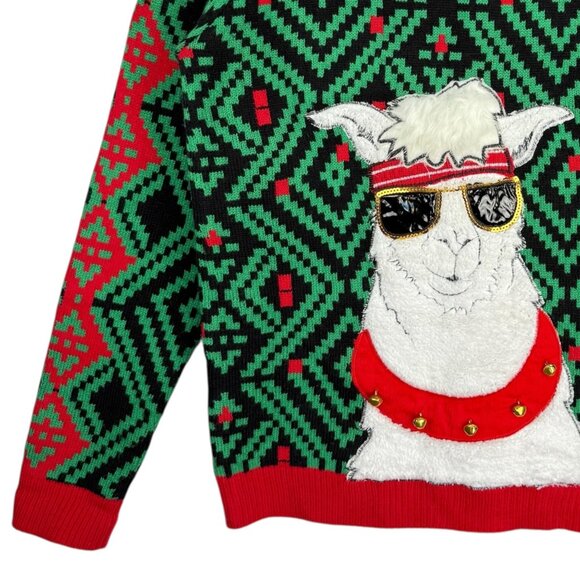 Jolly Sweaters Women's Llama Christmas Sweater Size M Sunglasses Red Collar NWOT - Picture 4 of 9